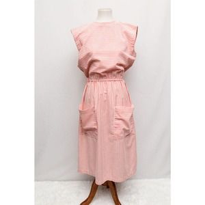 Vintage womens house dress pink white M+ 80s